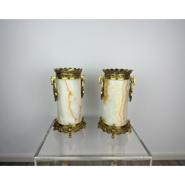 Antique French Onyx and Gilt Bronze Vases, 1800s, Set of 2, in Very Good conditions. Designed before 1890