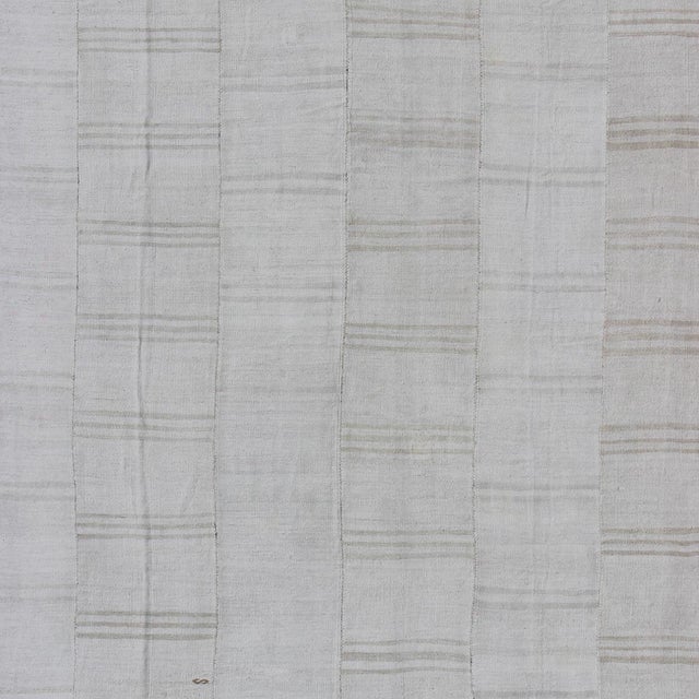 Square Vintage Paneled Flat-Weave With Modern Design in White and Neutral Tones For Sale - Image 4 of 13