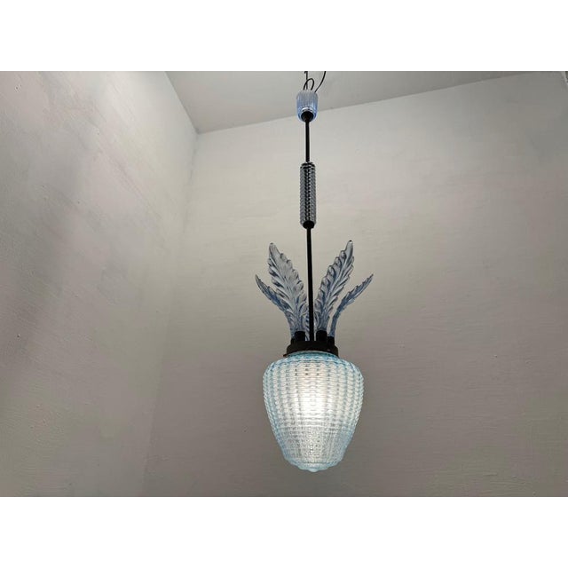 Blue murano glass barovier light pendant 1920/40’s light blue murano glass with bronze fittings the large glass blue shade...