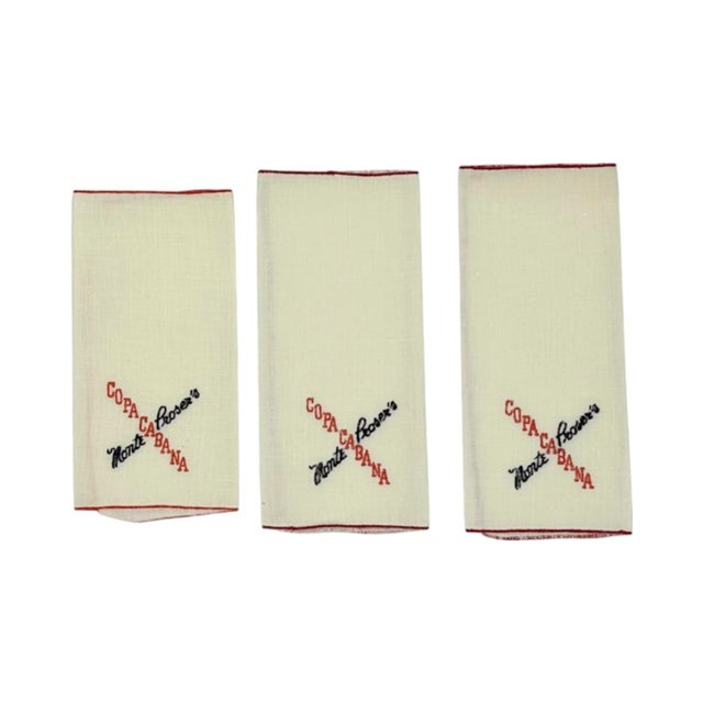 Vintage Copacabana Nyc Nightclub Linen Napkins - Set of 3 For Sale In Washington DC - Image 6 of 9