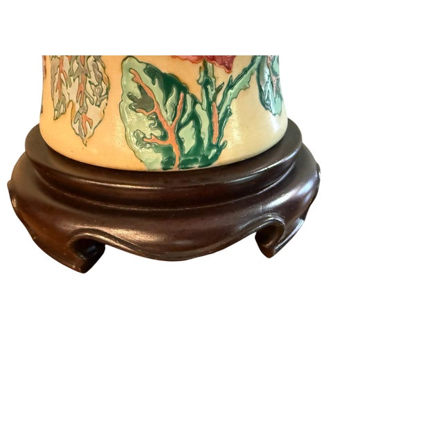 Late 20th Century Late 20th Century Wescal Porcelain Floral Lamps on Wood Stands - A Pair For Sale - Image 5 of 8