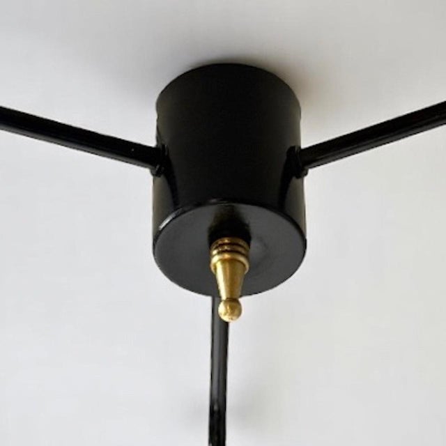 Mid-Century Modern Three-Light Pendant Lamp in Metal and Opaline Glass, 1960s For Sale - Image 6 of 11