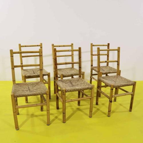 Bamboo Chairs with Woven Straw Seats, Set of 6 For Sale - Image 9 of 9