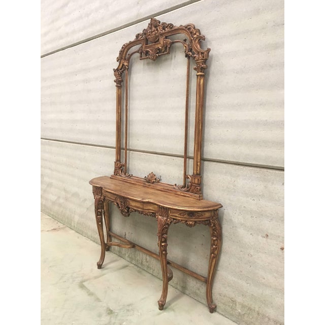 Renaissance Style Carved and Gilded Walnut Pier Mirror and Console Table For Sale - Image 16 of 18