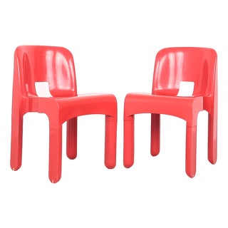 Vintage Universal Chairs in Red by Joe Colombo for Kartell, 1960s, Set of 2 For Sale