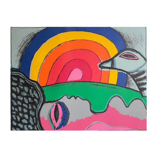 Great colorful litho titles ‘Femme à l’arc en ciel’ by Corneille (Guillaume Cornelis Beverloo, Belgium 1922-2010, renown...