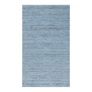 3x5 Blue Hand-Knotted Wool Woven Horizon Abstract Modern Carpet Rug For Sale
