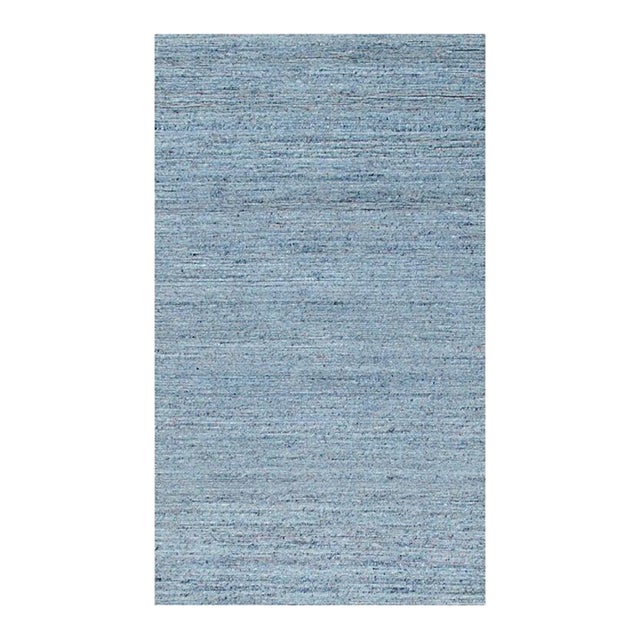 3x5 Blue Hand-Knotted Wool Woven Horizon Abstract Modern Carpet Rug For Sale