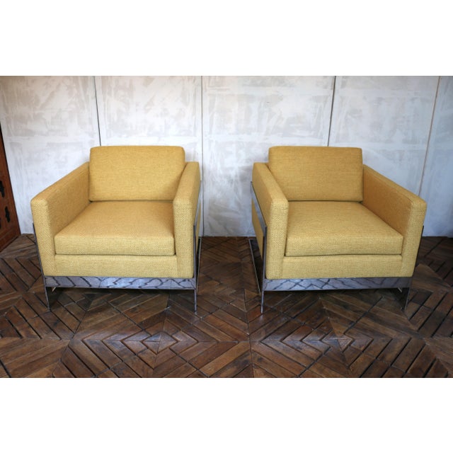 Striking pair of large T-back lounge chairs in the Milo Baughman style, circa 1970s. ( they have no label or maker’s...