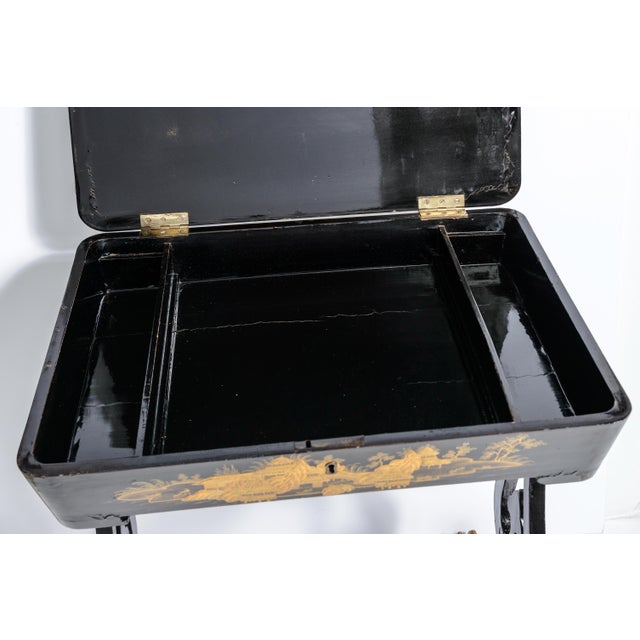 Black Exceptional 19th Century Chinoiserie Lacquer Work Table For Sale - Image 8 of 14