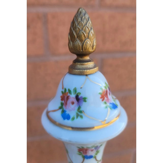 Pair of French Hand-Painted Porcelain and Gilt Metal Amphoras For Sale In Washington DC - Image 6 of 8