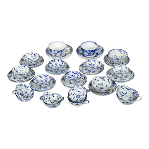 Late 20th Century Chinese Blue & White Porcelain Demitasse Cups and Saucers Set- 31 Pieces