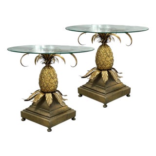 Pair of Mid-Century Italian Hollywood Regency Brass Pineapple Side Tables. For Sale