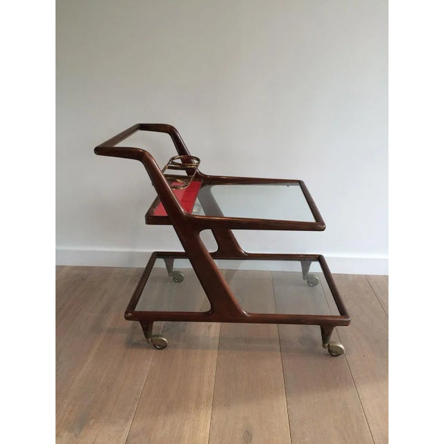 Mid-Century Modern Italian Wood, Brass and Glass Bar Cart, circa 1950 For Sale - Image 3 of 11