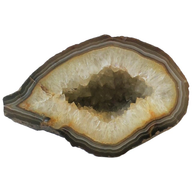Agate Geode White and Brown Natural Sculpture For Sale - Image 9 of 9