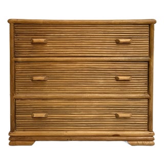 Boho Chic Rattan and Wood Chest of Drawers For Sale
