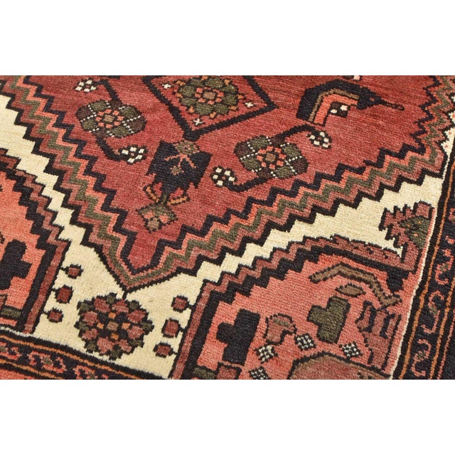 Hamedan Rug 4'4'' X 6'7'' Red Wool Vintage Tribal Hand-Knotted Oriental Carpet For Sale - Image 4 of 12