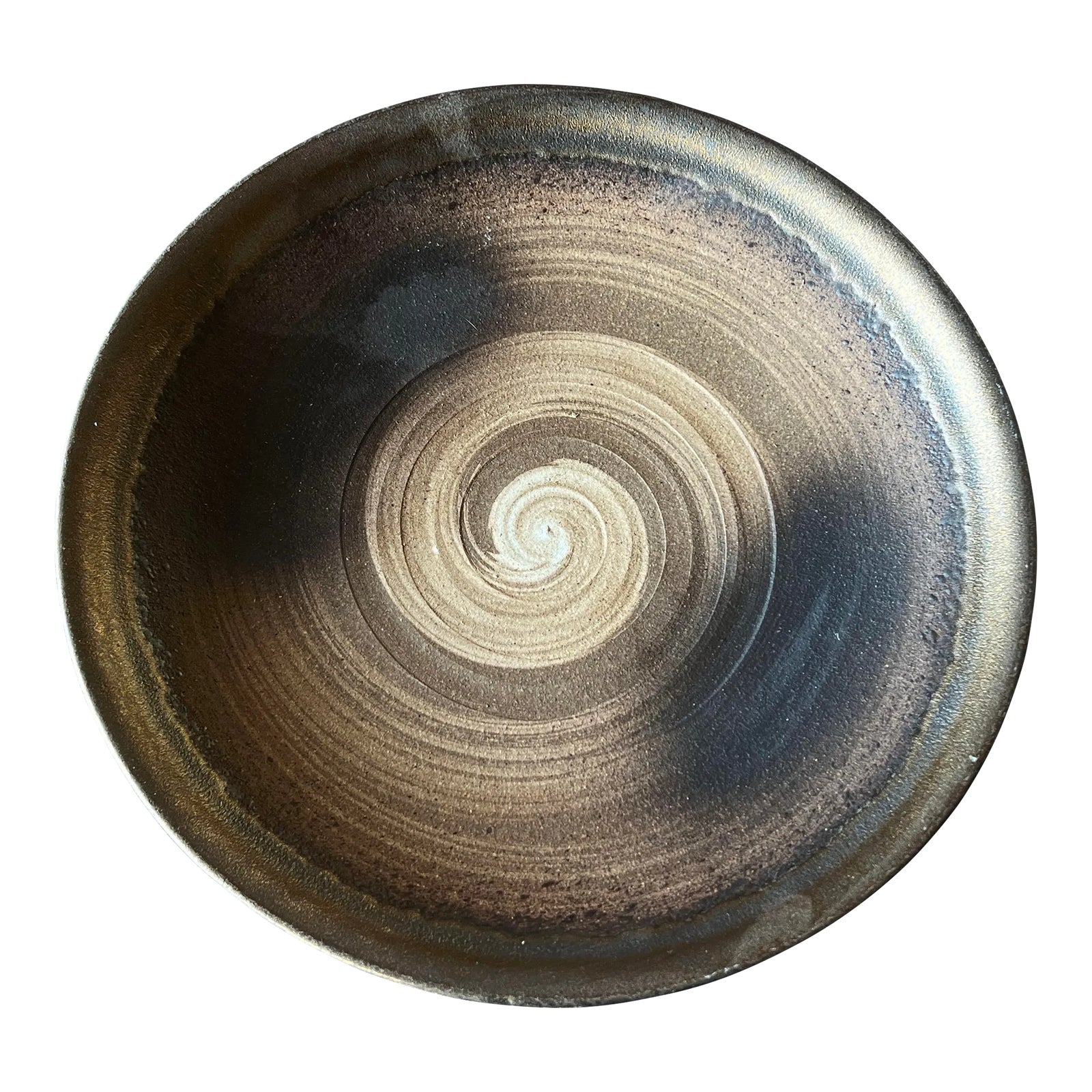 Vintage American Studio Art Pottery Raku Swirl Platter / Charger