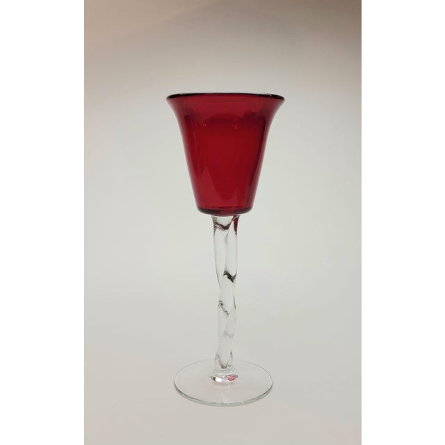 Mid century ruby red chalice vase goblet model number 6-re designed by Wayne Husted for Blenko art glass circa 1960's....