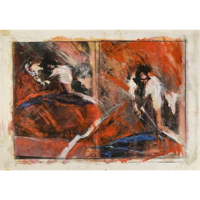 Jimbo jump is a painting artwork, realized by sergio barletta in 1992. Tempera and white lead on cardboard. Hand-signed,...