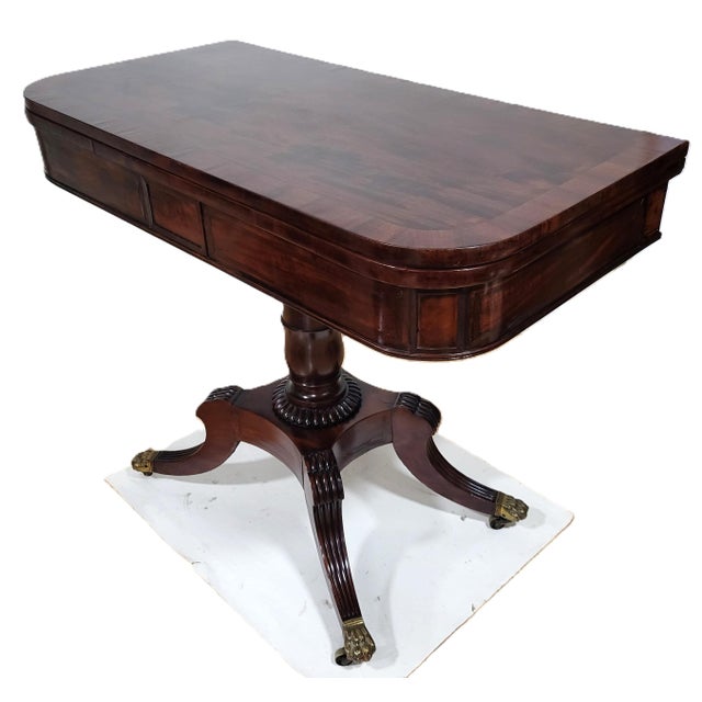 Antique American 19th C Regency Mahogany Flip Top Leather Game Table & Console For Sale - Image 4 of 18