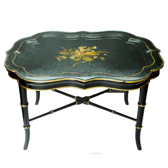 Antique Ebony Tray Table with Glass Top- 3 Pieces For Sale - Image 9 of 12