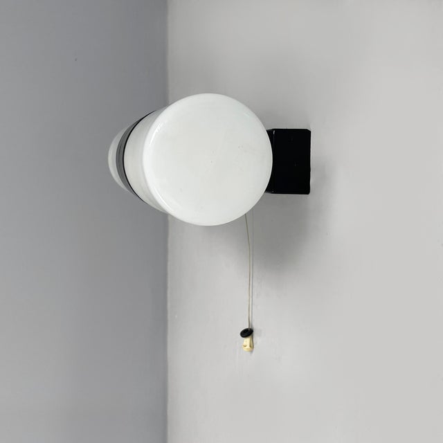 Mid-Century Modern Italian Wall Lamp in Opaline Glass and Black Bakelite, 1950s For Sale - Image 4 of 13