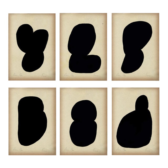 "Forms" Contemporary Minimalist Gouache Painting on Vintage Paper - Set of 6 For Sale