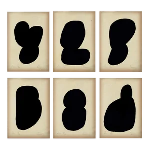 "Forms" Contemporary Minimalist Gouache Painting on Vintage Paper - Set of 6