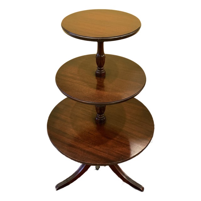 Antique 3 Tier Dumb Waiter Mahogany Wood Side End Table Butler Stand 38.5” For Sale