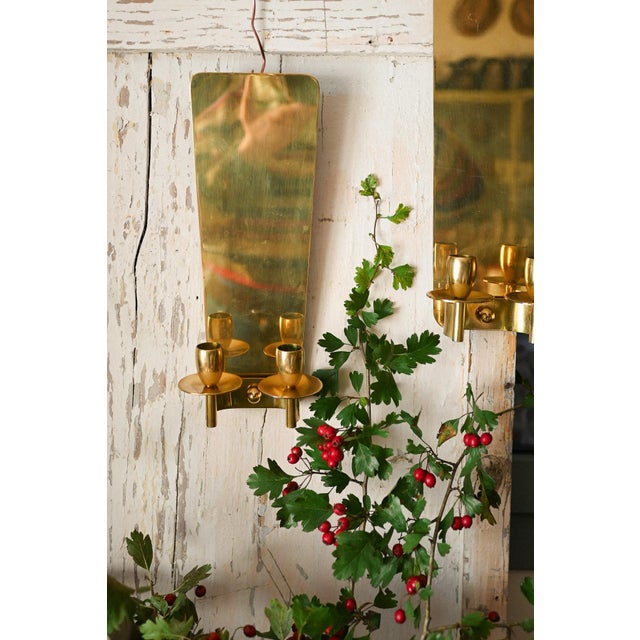1960s Mid-Century Danish Brass 2-Arm Candleholder Sconces from Dantorp, 1960s, Set of 2 For Sale - Image 5 of 13