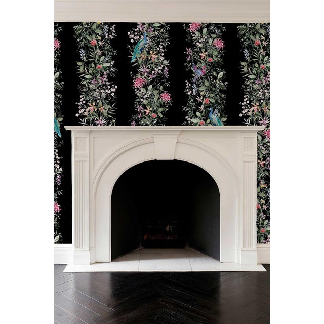 Not Yet Made - Made To Order Mahjong Floral Stripe Grasscloth Wallpaper by House Party | Blank Black | 6 Yards For Sale - Image 5 of 8