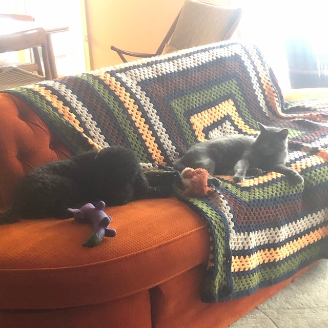 1970s 1970s Large Mid Century Orange Velour Tufted Armless Sofa For Sale - Image 5 of 9