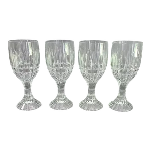 Late 20th Century Clear Crystal Marked Italy Water Goblets Glasses- Set of 4