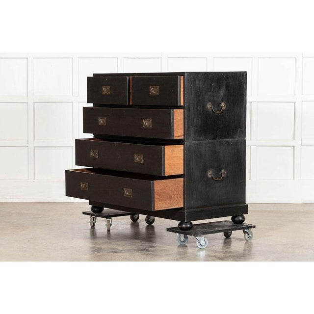 Large 19th Century English Ebonised Teak Campaign Chest Drawers, 1880 For Sale - Image 4 of 16