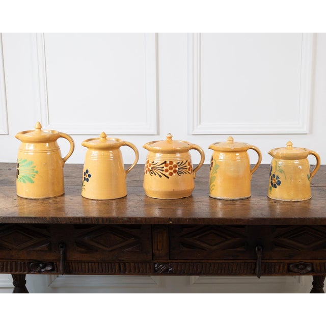 19th Century French Terracotta Pottery Lidded Pitchers With Floral Décor For Sale - Image 11 of 15