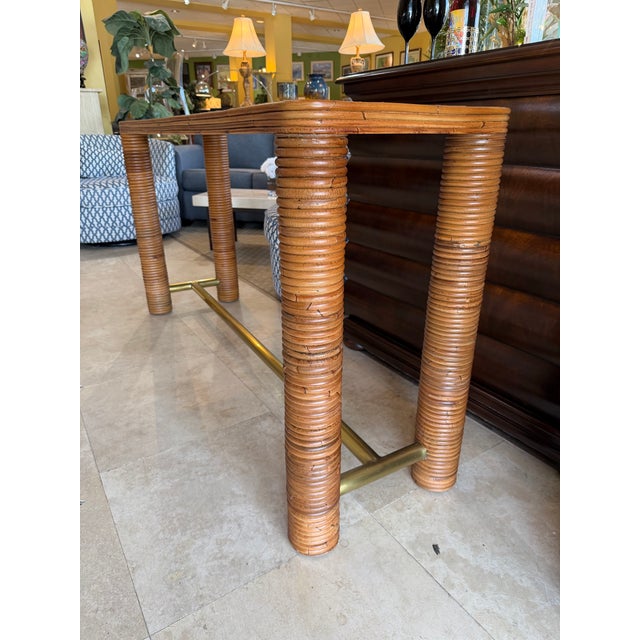 CB2 Cb2 "Edie" Natural Rattan and Brass Console Table by Mermelada Estudio For Sale - Image 4 of 7