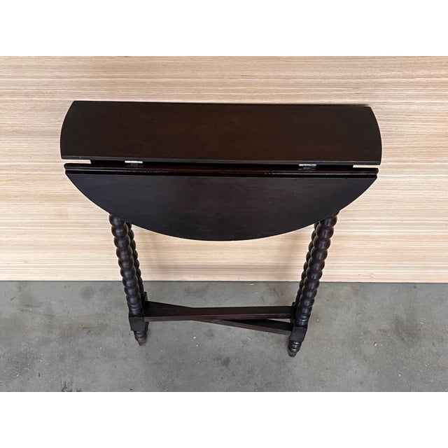 Round Folding Center Oak Table with Carved Top and Solomonic Legs, 1940s For Sale - Image 6 of 18