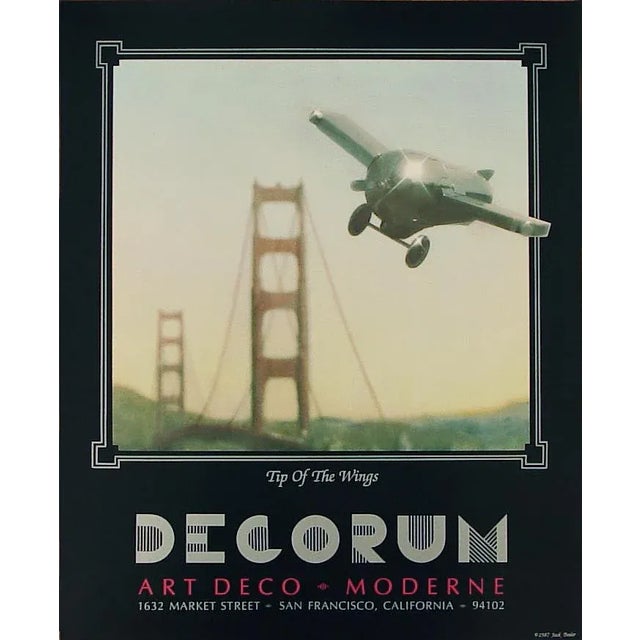 1987 Art Deco Decorum Poster Featuring German Cocktail Shaker, Golden Gate Bridge For Sale