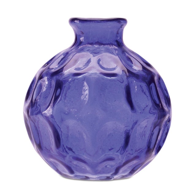 Modern Blue Bubble Glass Bud Vase (Set of 2) For Sale - Image 3 of 3