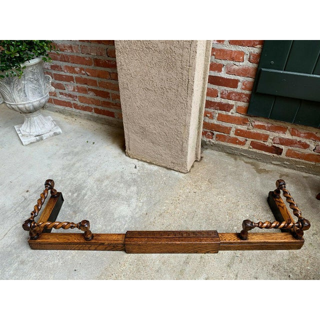 Antique Jacobean English Oak Barley Twist Hearth Fireplace Fender