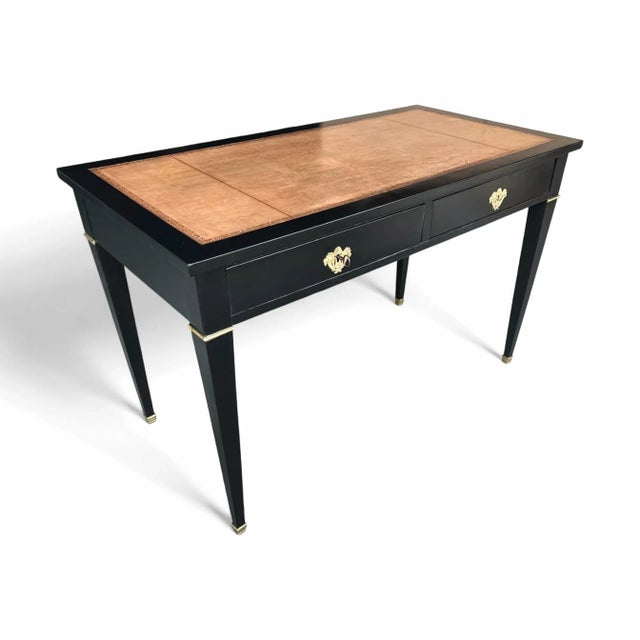 French Country 19th-Century French Ebonized Mahogany Writing Desk With Tooled Leather Top For Sale - Image 3 of 15