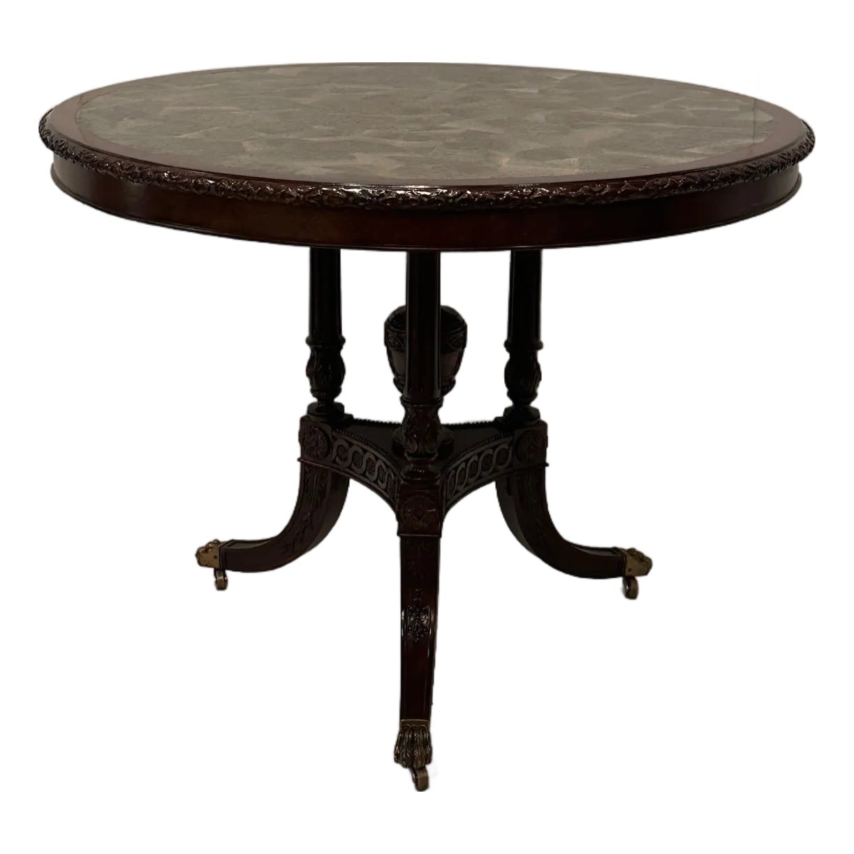 Center Hall Mahogany and Lacquered Coconut Shell Round Table | Chairish