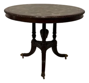 Center Hall Mahogany and Lacquered Coconut Shell Round Table