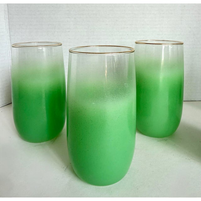 Blendo Vintage Green Blendo Frosted Glass Tumblers With Gold Rims - Set of 5 For Sale - Image 4 of 9