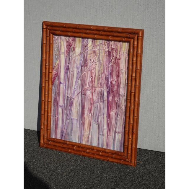 1990s Vintage Bamboo Frame Abstract Watercolor Picture by Susan Wood For Sale - Image 5 of 13