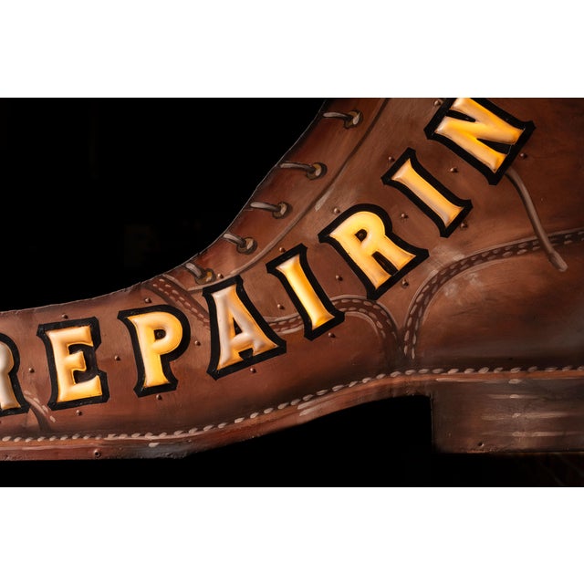 Vintage Double-Sided Boot Form "Repairing" Illuminated Trade Sign For Sale - Image 14 of 15