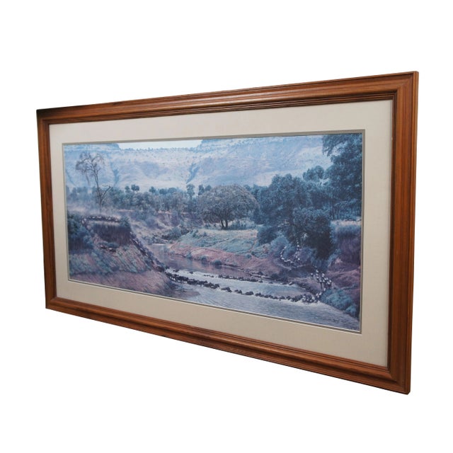African Simon Combes the Crossing 1988 Wildebeest Landscape Signed Lithograph For Sale - Image 3 of 12