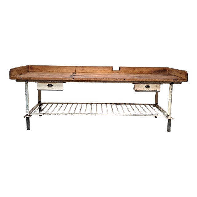 Industrial Baker's Worktable in Beech For Sale