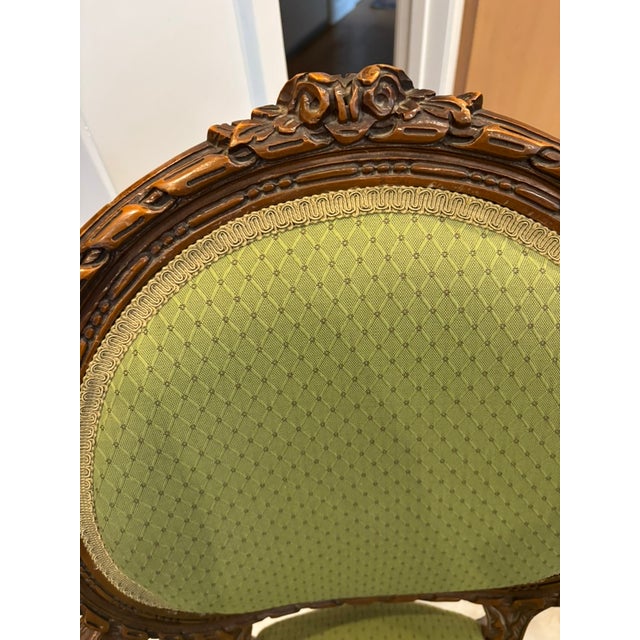 Textile Mid 20th Century Three Carved Frame Upholstered Dining Arm Chairs For Sale - Image 7 of 18